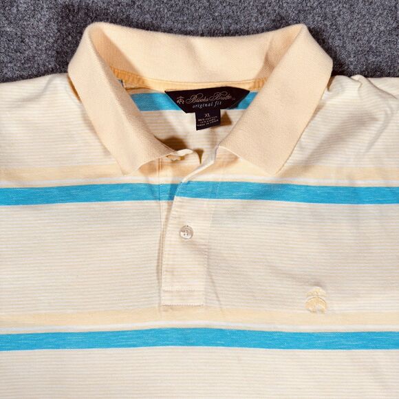 Brooks Brothers Original Fit Polo Striped Shirt Yellow Blue Linen Blend Men's XL - Picture 1 of 7
